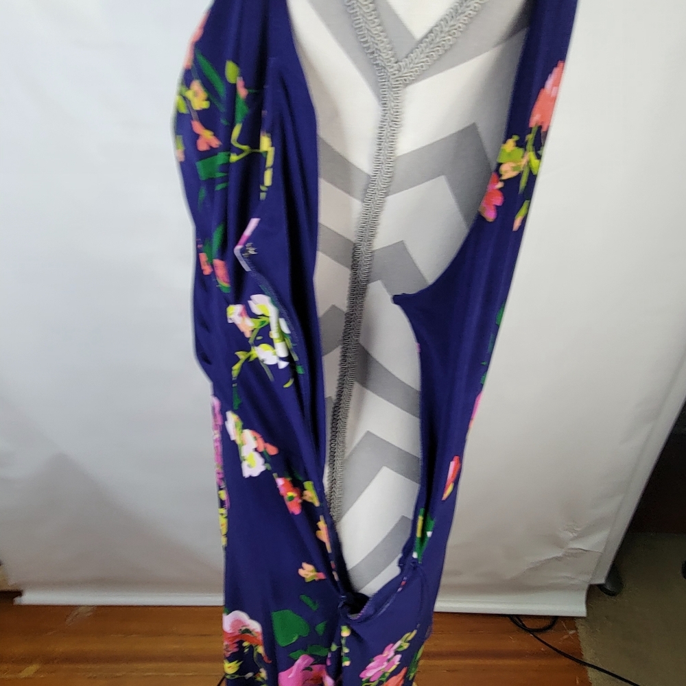 Lauren Ralph Lauren Faux Wrap Navy Floral Sleeveless Midi Dress Side Zip Size 16 - Picture 12 of 12